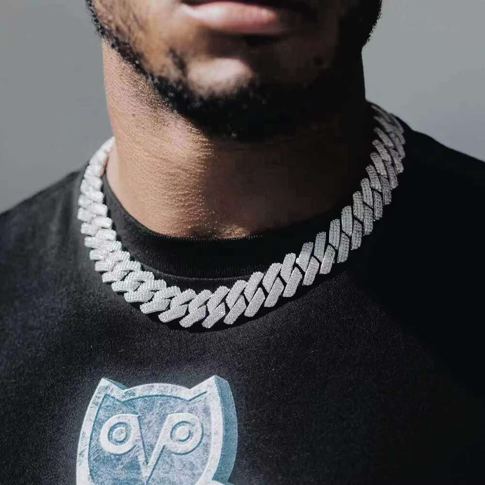 Hip Hop Jewelry 18mm Thick Cuban Link Diamond Necklace for Men Gold Plated Miami Cuban Chain Iced Out CZ Prong Cuban Link Chain