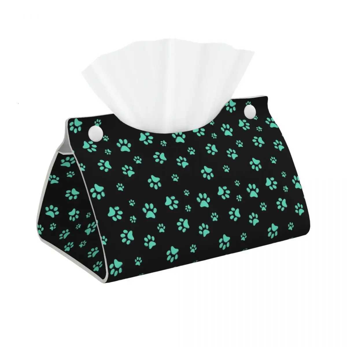 Custom Aqua Dog Paw Print Pattern Cute Tissue Box Cover for Puppy Animal Lover PU Leather Rectangular Facial Tissue Box HolderM251124