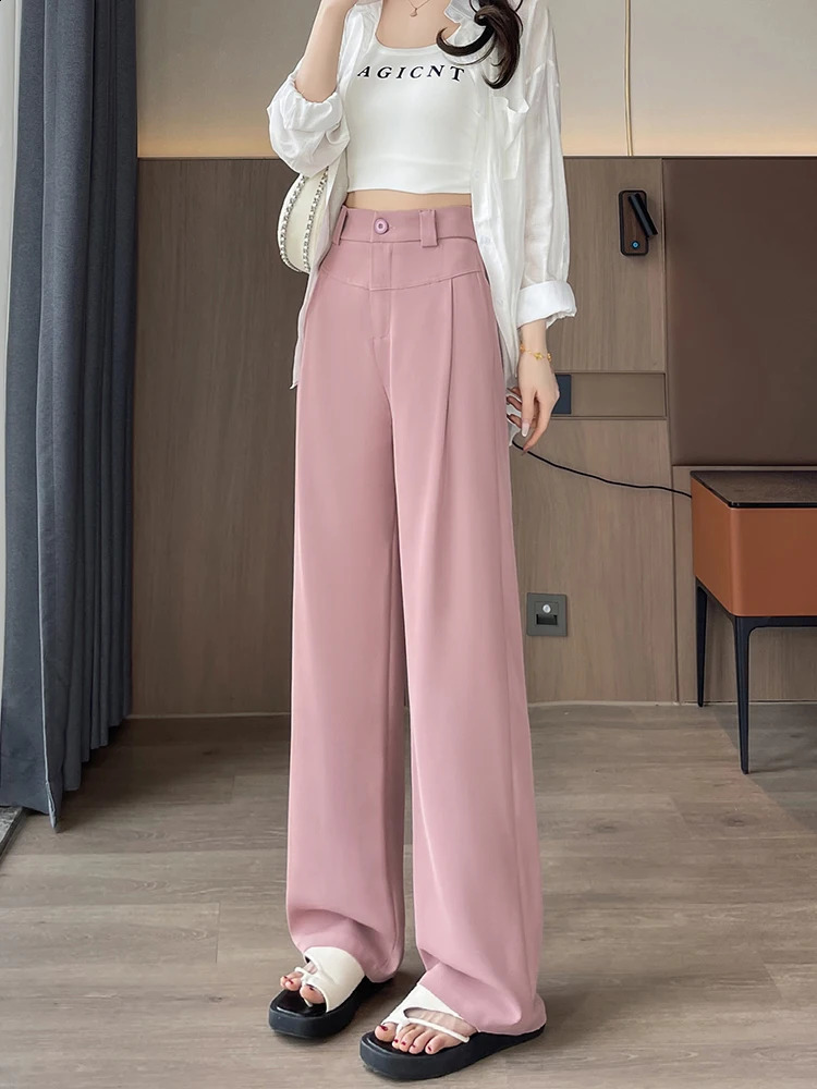 2025 suit wide leg pants womens straight leg casual pants womens solid color pants spring summer loose wide leg pants 250421