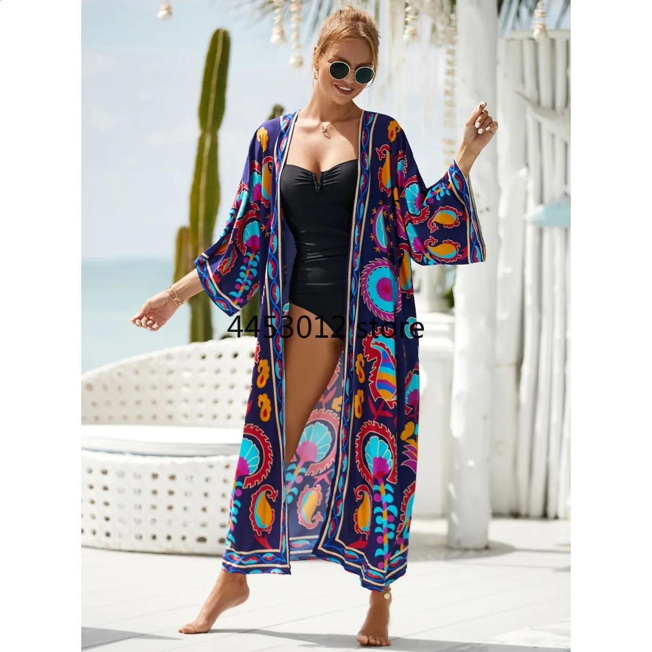 Kimono Swimsuit Summer Vacation Set Womens Beach Robe Long Pool Cover Colorful Dress 250422