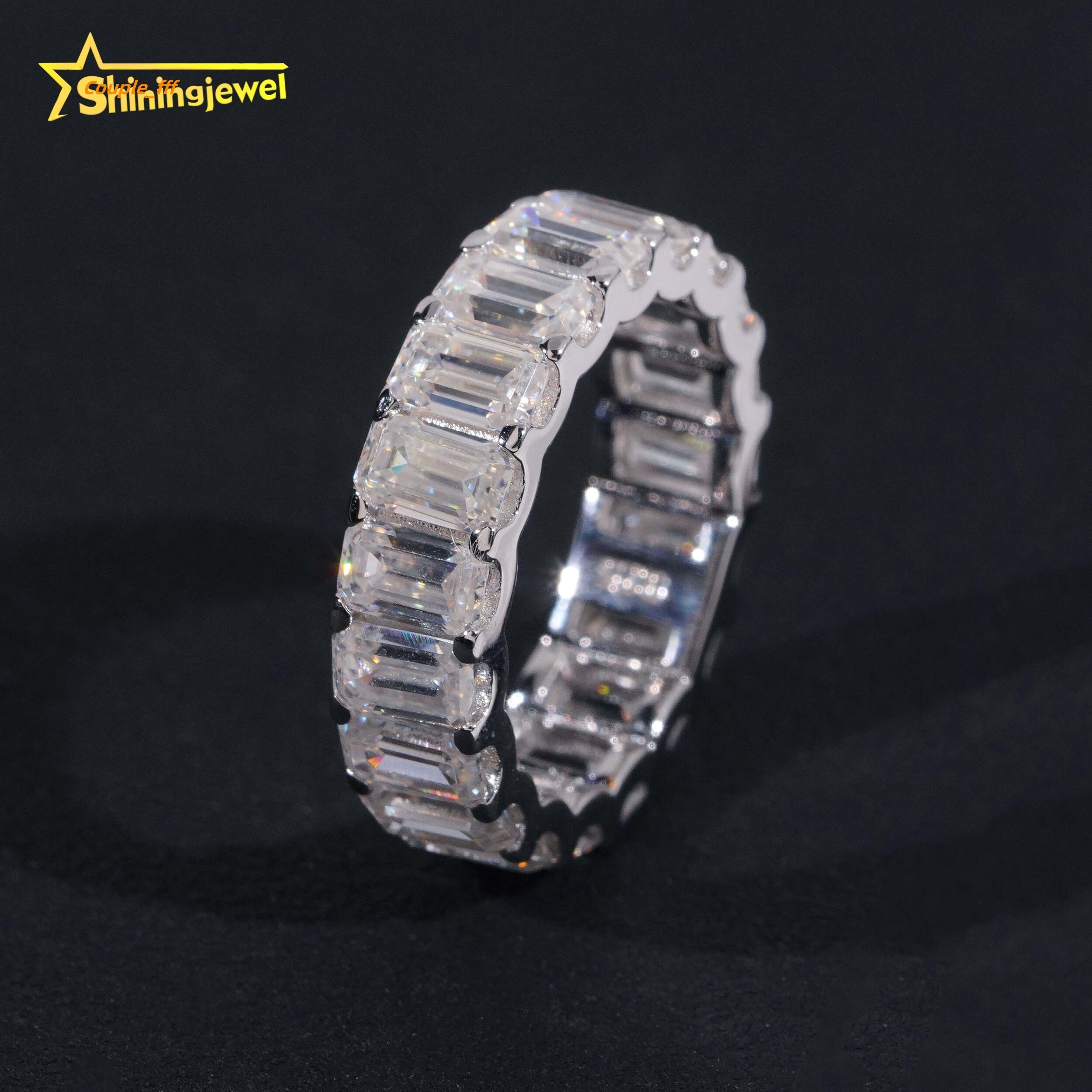 3*5MM Emerald Cut Wedding Band Ring Moissanite VVS Pass Diamond Test 925 Sliver Gold Plated Engagement Rings Ready to Ship