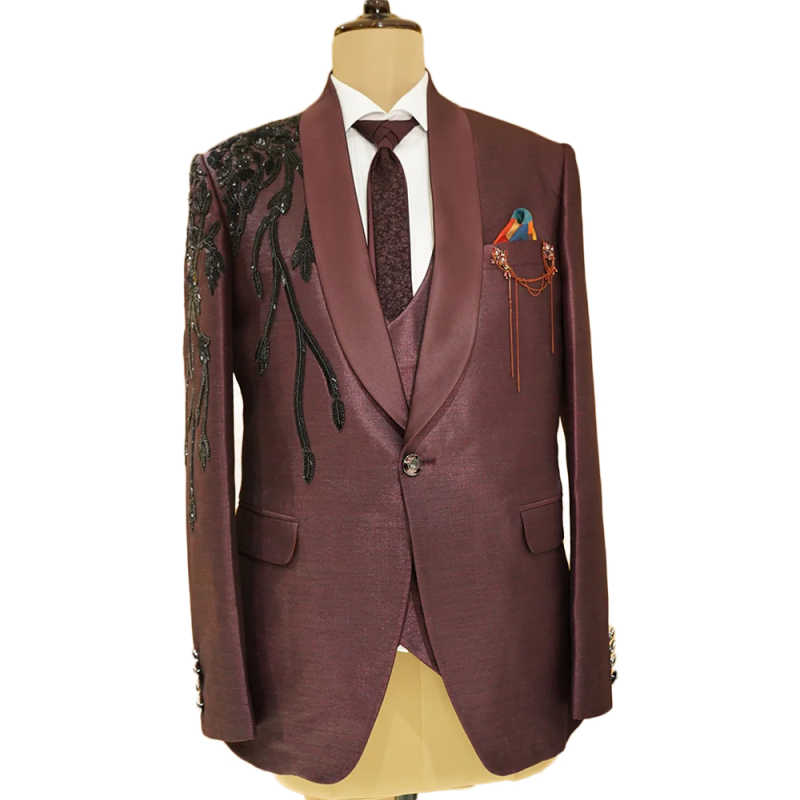 New Fashion Men Suits For Wedding Groom Tuxedos Appliques Lace Beading Jacket Prom Blazers Plus Size Formal Occasion Customized