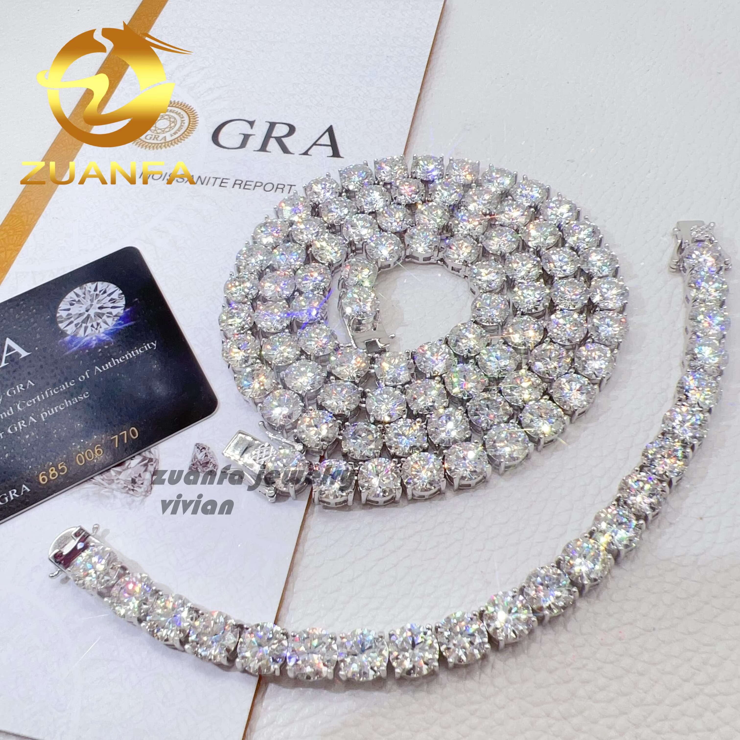 Fashion Jewelry 925 Sterling Silver Diamond Luxury Hip Hop 8mm Moissanite Tennis Chain