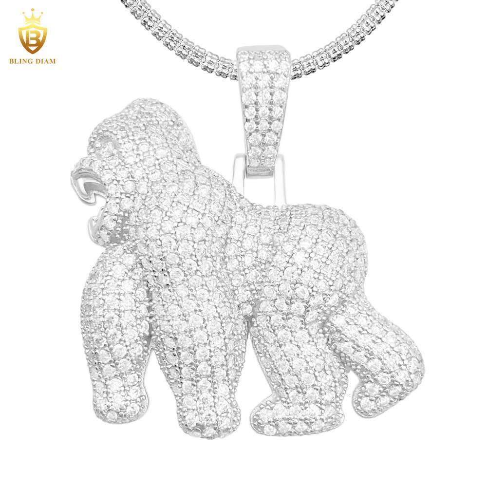 Iced Out Hip Hop Jewelry 925 Sterling Silver VVS Moissanite Diamond Gorilla Pendant Necklace
