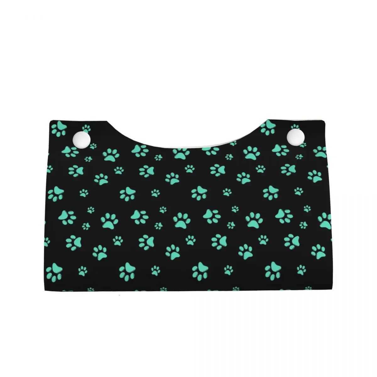 Custom Aqua Dog Paw Print Pattern Cute Tissue Box Cover for Puppy Animal Lover PU Leather Rectangular Facial Tissue Box HolderM251124