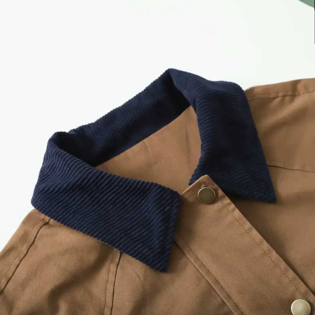 womens jacket with loose contrasting color collar and waxed leather lapel exuding a spring style new jacket J251124