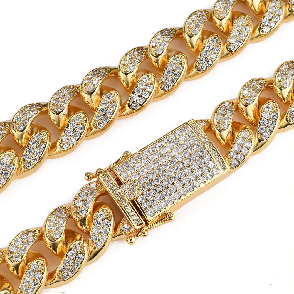 Premium Mens 20mm Chunky Cuban Link Necklace Hip Hop Iced Zircon Yellow Gold CZ Bling Jewelry Mainly Made of Brass