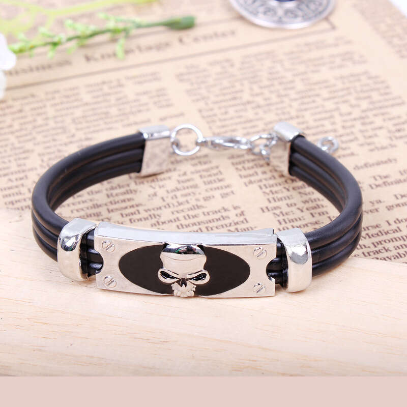 Electroplated Alloy Skull Punk Style Leather Rope Weaving Boutique Bracelet Yiwu Jewelry Products