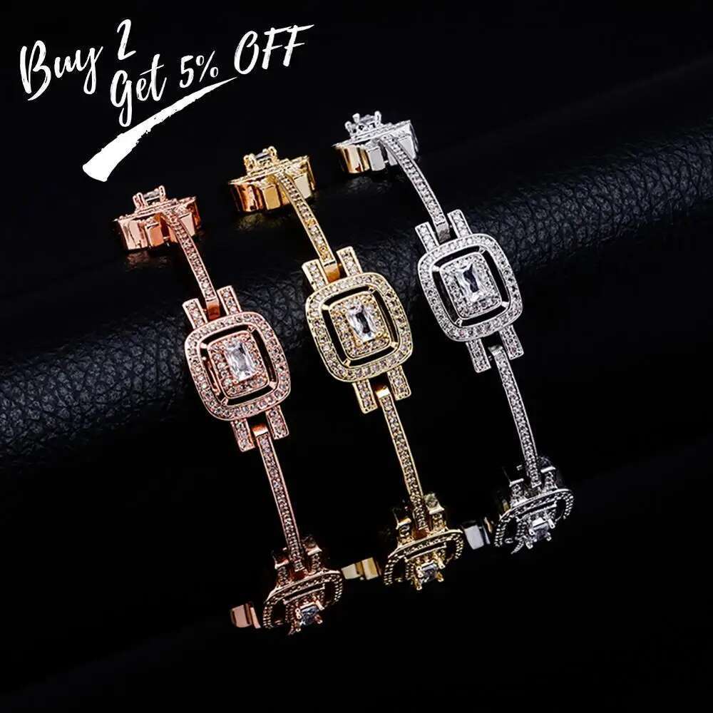 TOPGRILLZ New Fashion Baguette Bracelet Ice Micro Pave Cubic Zirconia High Quality Hip Hop Punk Style Jewelry For Women