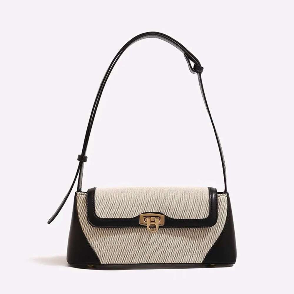 French Niche 2024 New Contrasting Color Casual Commuting Versatile Underarm Retro One Shoulder Crossbody Bag