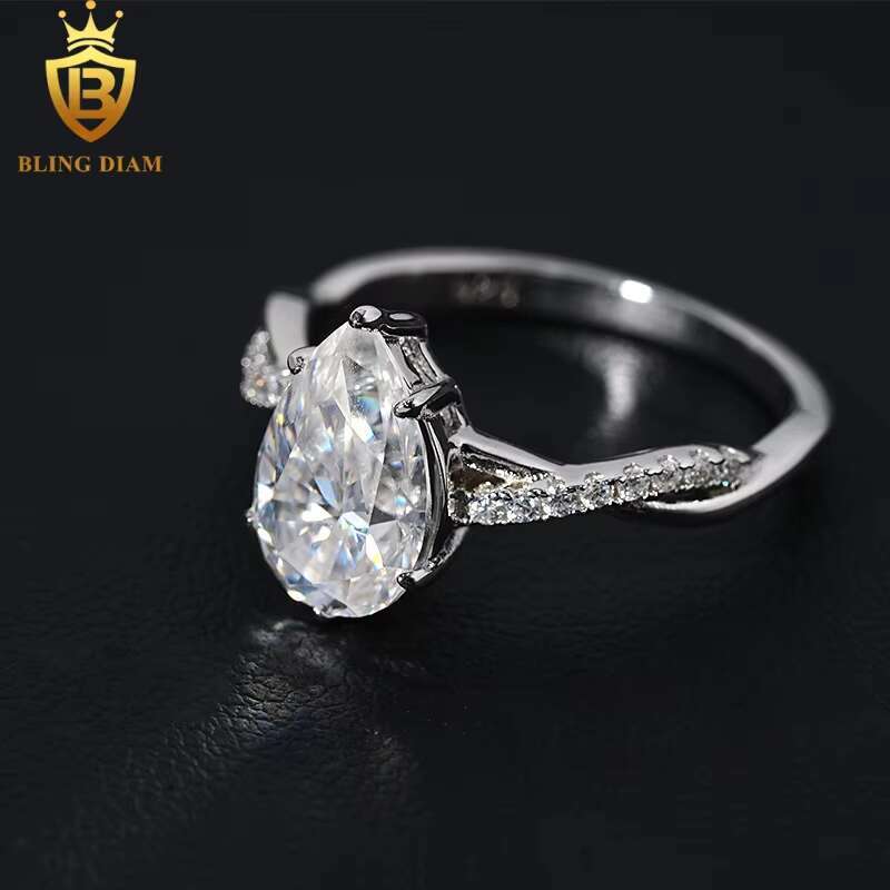 Fashion Jewelry Engagement Ring 925 Silver VVS Moissanite Diamond Pear Cut 7x11MM Wedding Rings Gift