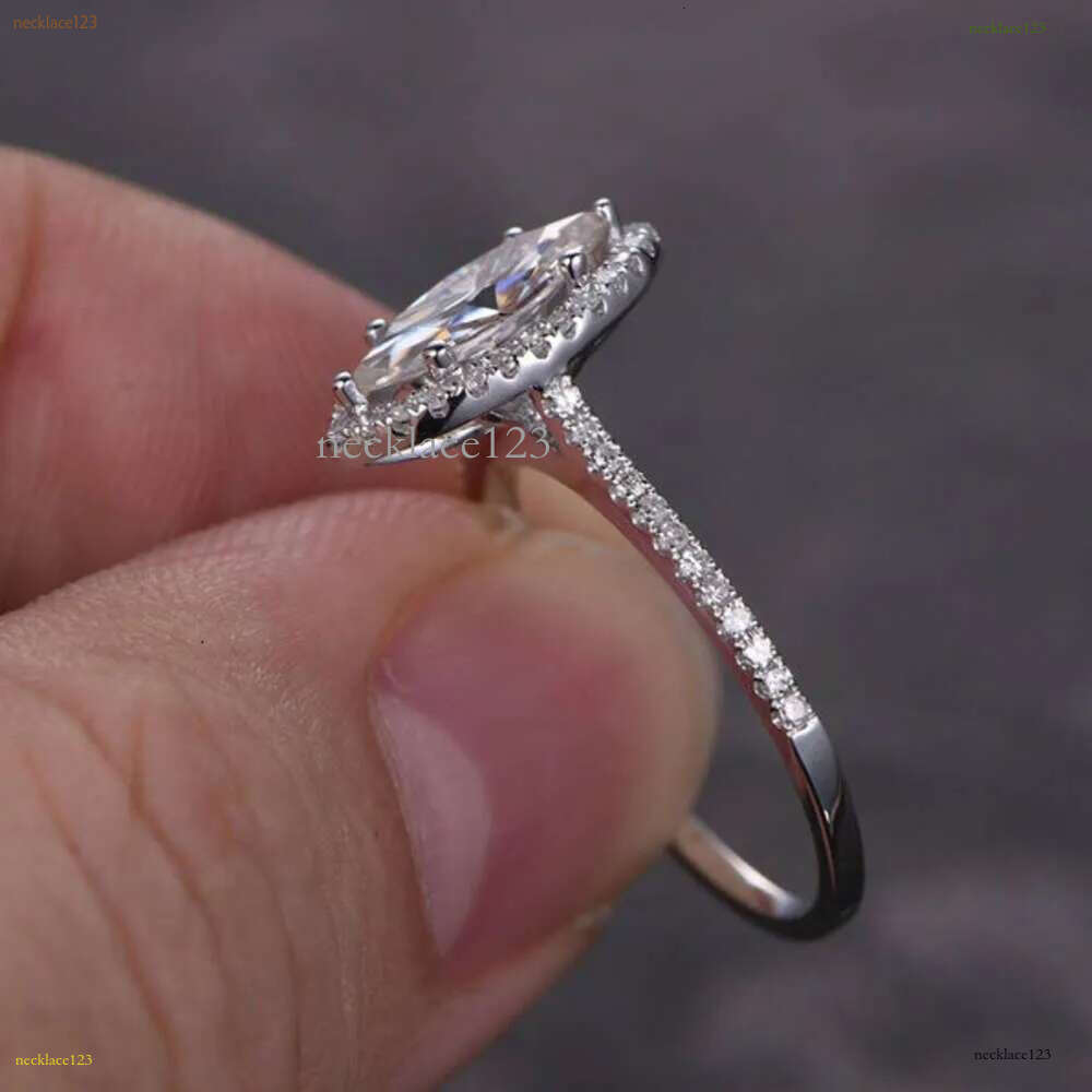 Jewelry 1ct Marquise Shaped Moissanite Dia Engagement Solid 14K White Gold Promise Ring For Bridal
