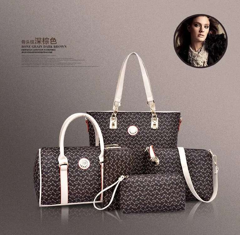 Five Piece Set Of New European And American Fashion Fish Bone Pattern Women's Bag Slanted Shoulder Bag Large Capacity Multifunctional Handbag