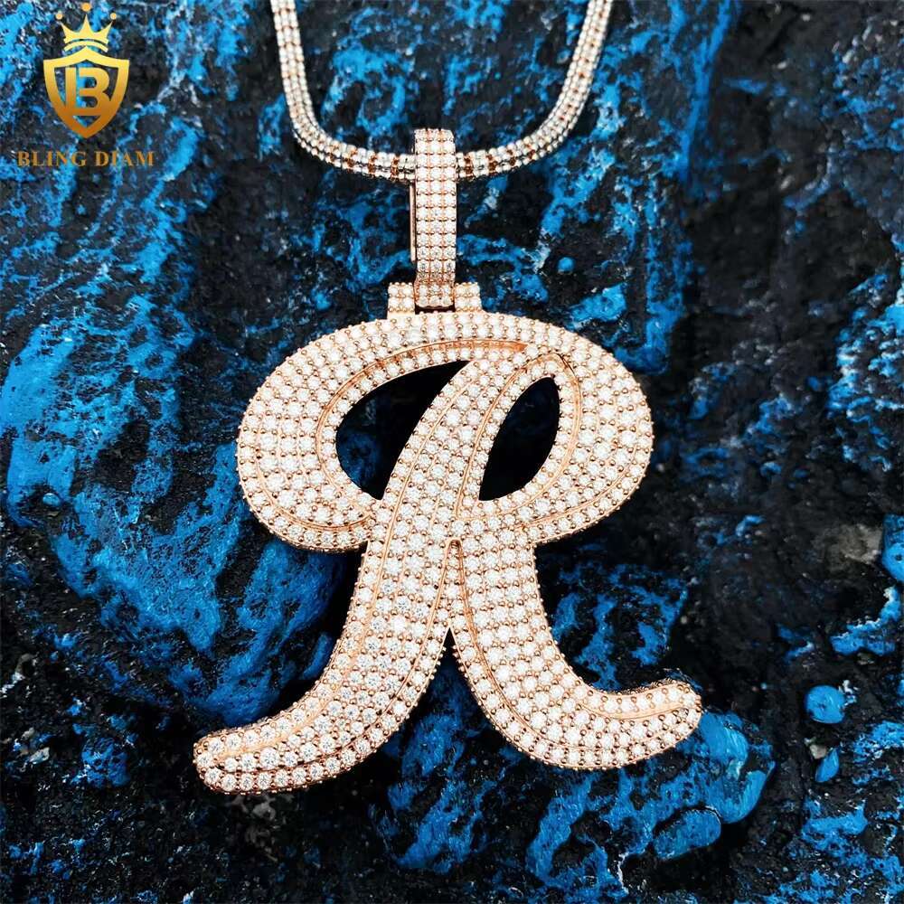 GRA Certificate Charm Necklace Diamond VVS Moissanite Custom Initial Letter R Pendant 925 Sterling Silver