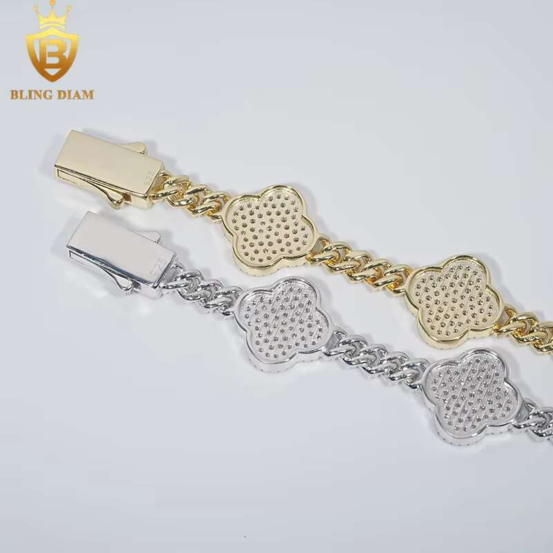 New Design 6mm Fashion Jewelry Iced Out VVS Moissanite Diamond Four-Leaf Clover Bracelet Men Women