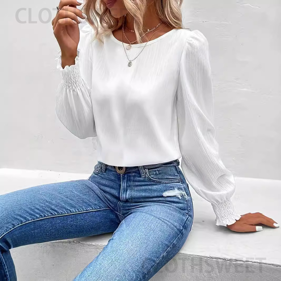 2023 autumn simple long sleeved solid color shirt for womens clothing