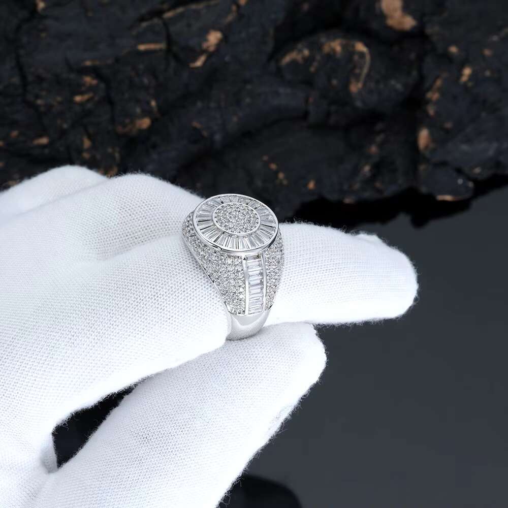 NUOYA Hip Hop Fine Jewelry Shiny Iced Out Diamond Ring Silver and Gold Plated Brass Micro Pave Baguette CZ Stones Ring for Women