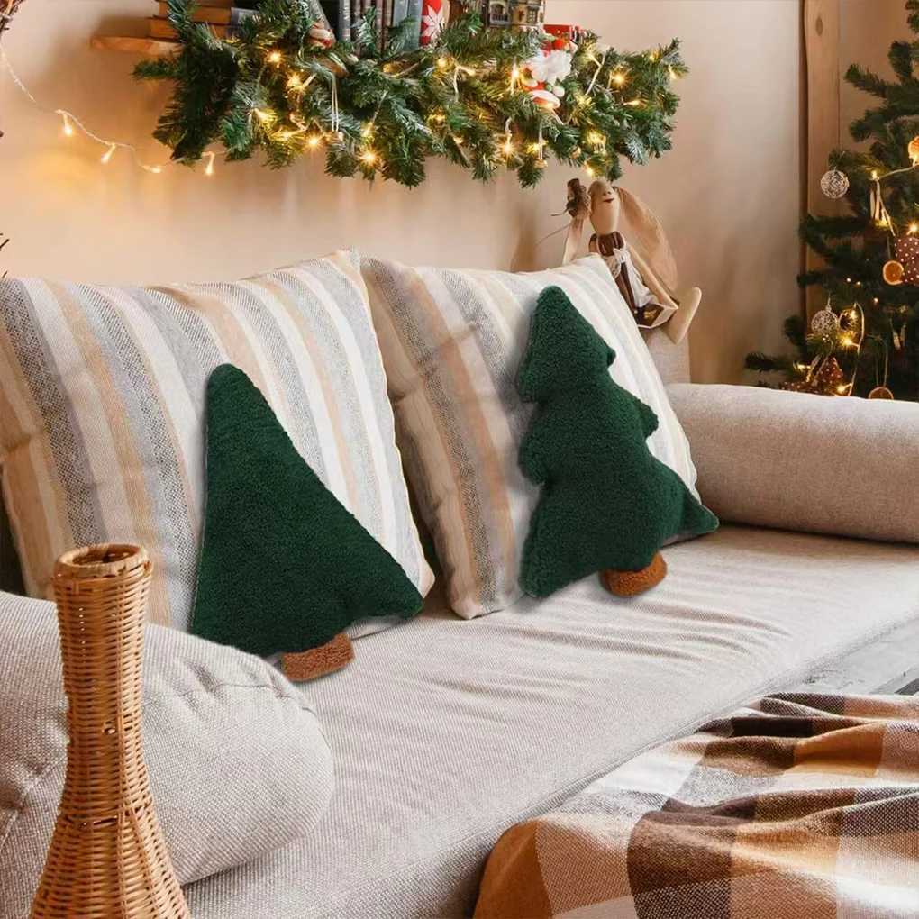 Home Decor Christmas Tree Pillow Festive Holiday Throw Cushion Soft Xmas Plush Sofa Bed Decorations Kids Cute Gifts 30 x 25 cm G251124
