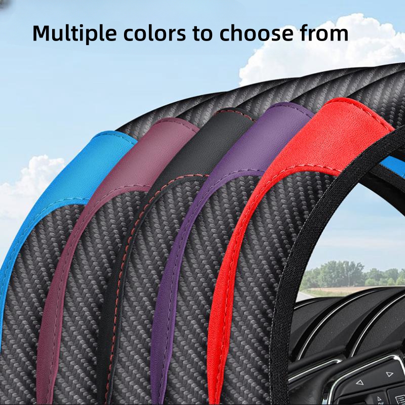 PU Carbon Fiber Leather Car Steering Wheel Cover without Inner Ring Suitable for 14.5-15 Inches/38cm of Automotive Supplies