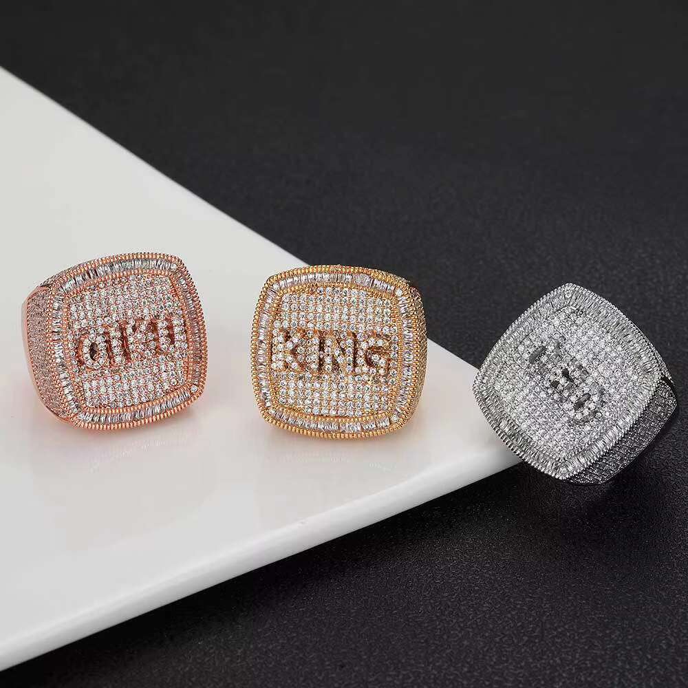 Customized DIY Letter Hip Hop Ring Fashion Brand Personalized Copper Set Zircon Ring for Mens Ring