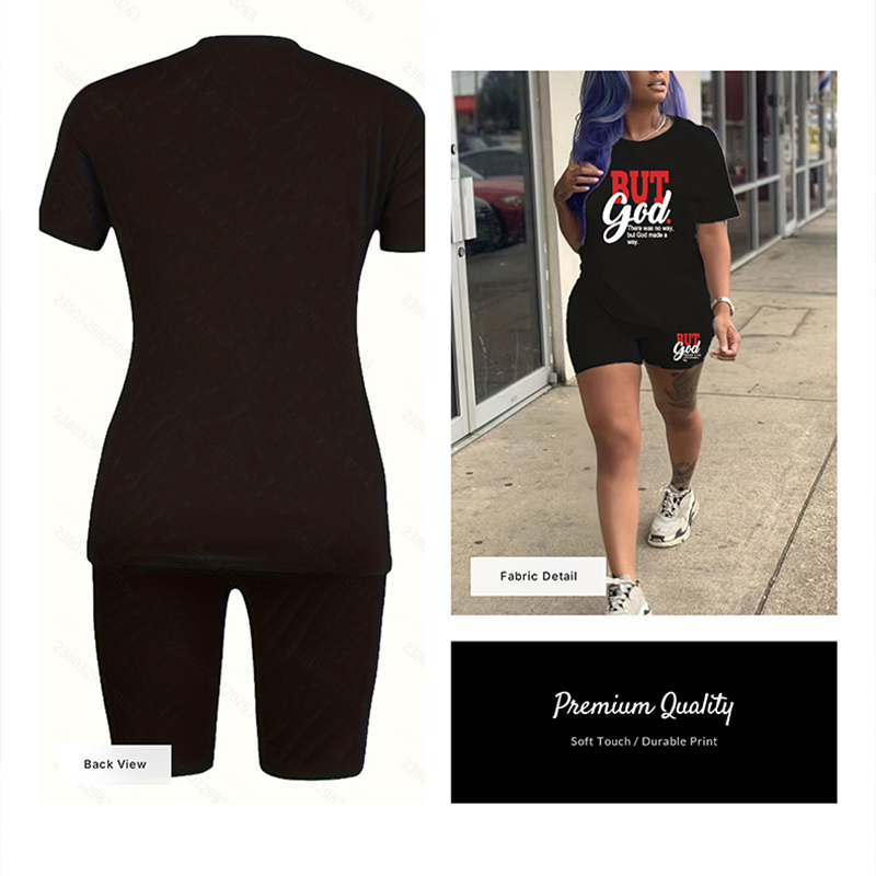 Women's Jumpsuits & Rompers Plus Size "But God" Faith-Inspired Graphic 2-Piece Set - Loose Fit T-Shirt and Shorts for Women A8010