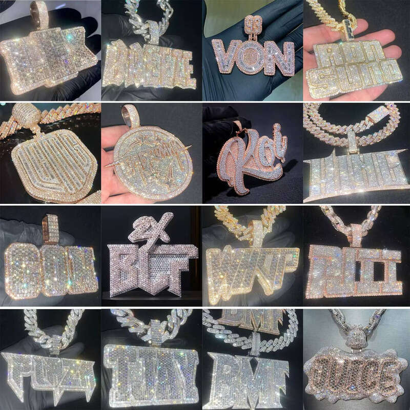 Hip Hop Jewelry Iced Out Letter Cuban Chain Sier Gray Stone Initial Pendant 71 - view 4