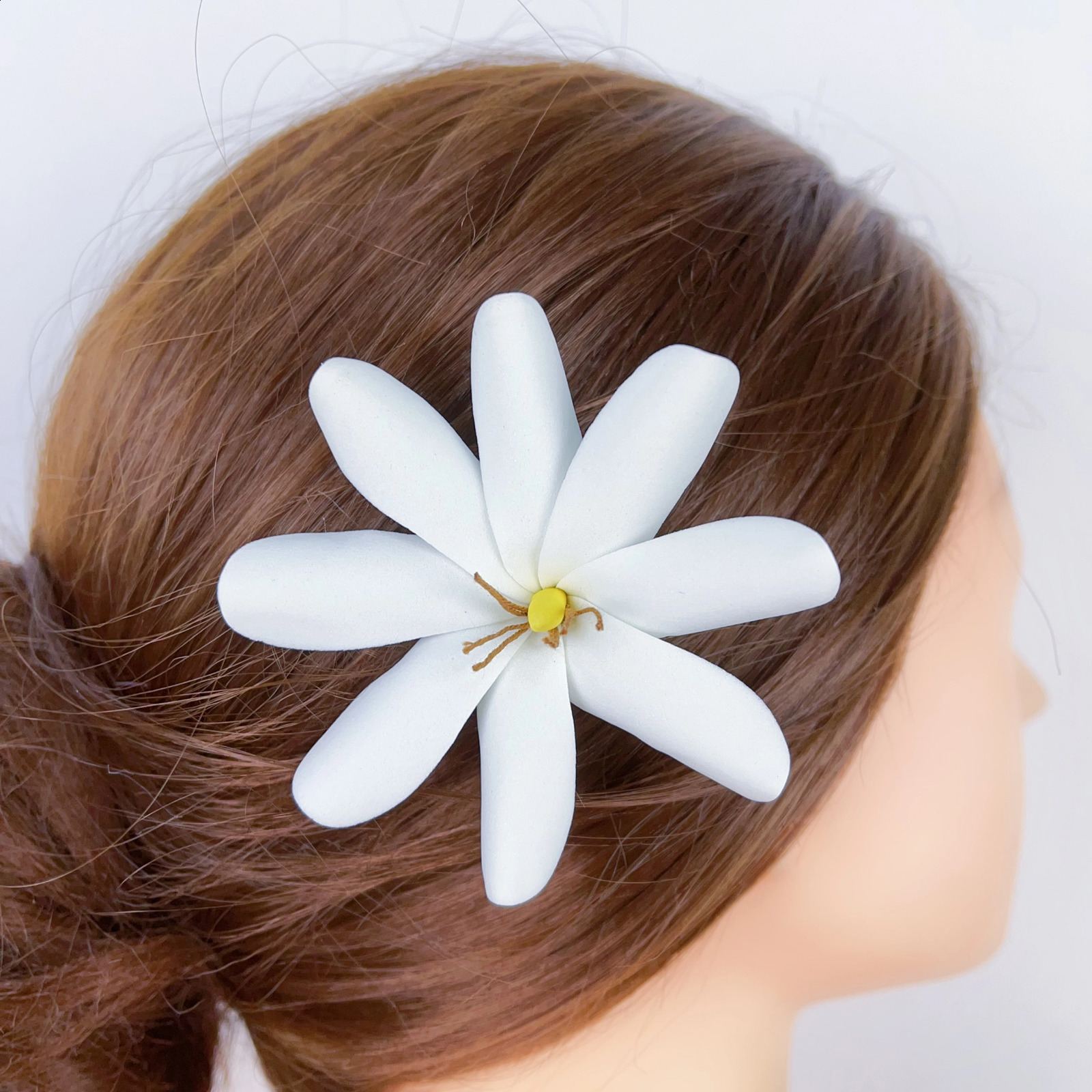 8CM Foam Tiare Flower Hair Pick Ear Flower Tahitian Gardenia Tropical Hawaii Hula Flowers Wedding Hair Accessories 10pcs/set 250420