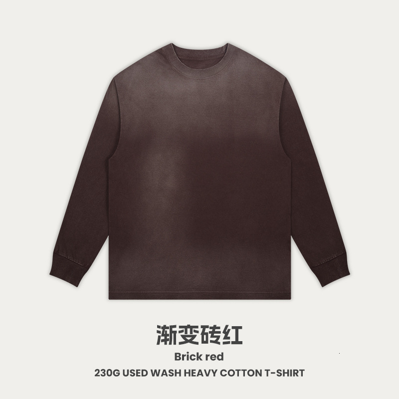 Men's Threaded Long Sleeved Pure Cotton Men's T-Shirt Trend Gradient Color Loose Autumn Round Neck Top Base Shirt luanyun
