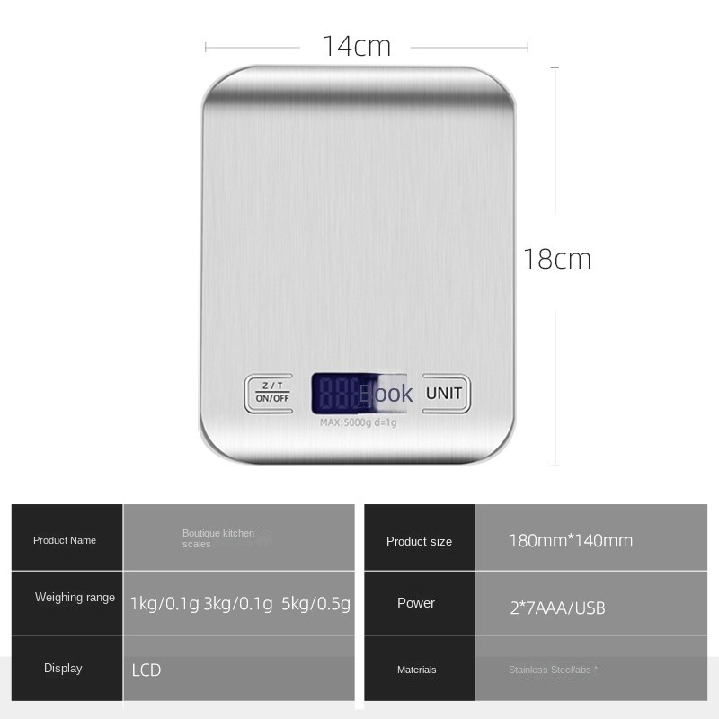 5/10KG Digital Kitchen Scale Stainless Steel Precision Home Jewelry Food Scale LED Display Electronic Jewelry Baking Weight Scales