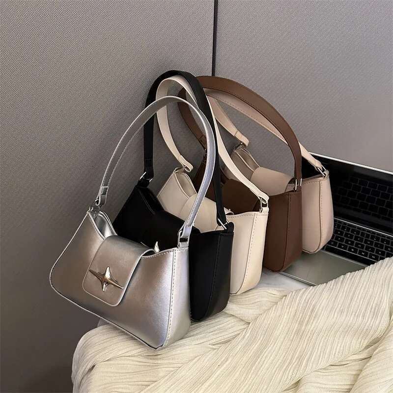 Designer Bag Sier Shoulder Bags For Women Classic Y2k Small Purse Glossy PU Leather Brand Female Underarm Handbags Daily Bag