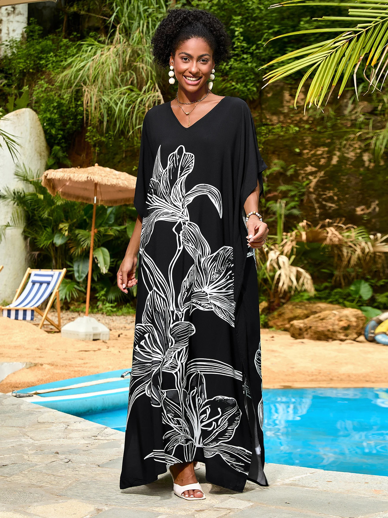 Summer Beach Bohemian Wind VTie Side Seam Vacation Ski Shirt 250422