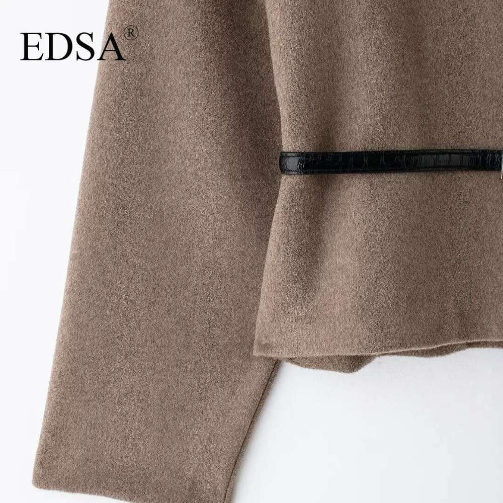 Designer Clothes EDSA Women Soft Belted Jacket Wrap V-Neck Long Sleeves New Elegant Lady Commute Outwear For Female