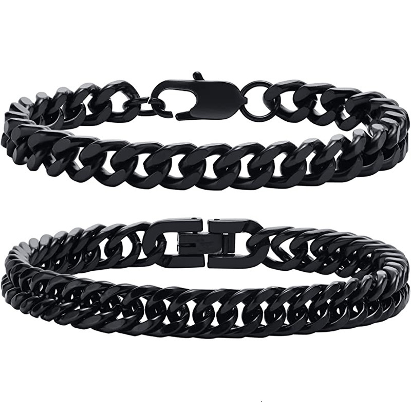 Stainless four sided grinding punk hip-hop personality domineering men's bracelet titanium steel melon seed buckle Cuban chain jewelry