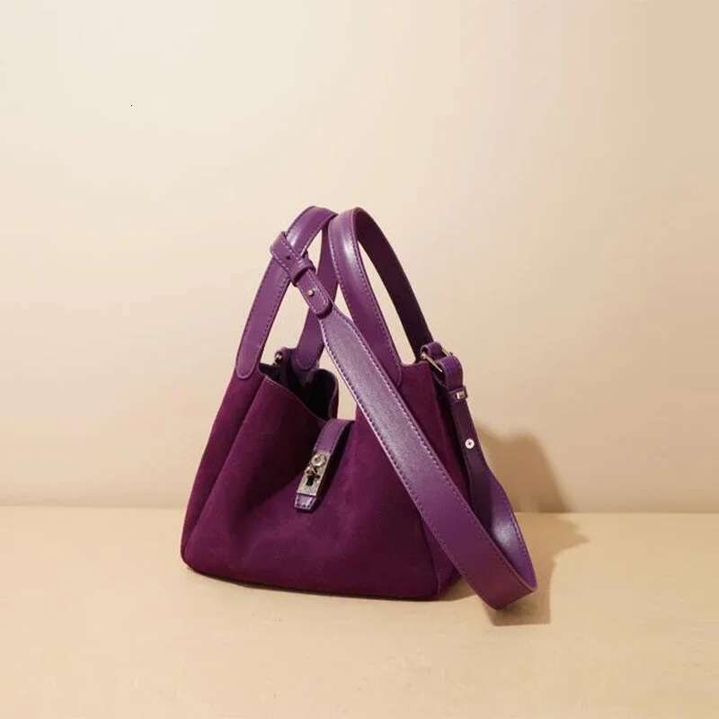 Cowhide Leather Women Tote Fashion Basket Bucket Suede Shouder Crossbody Bag Handbag New Year Gift 2025