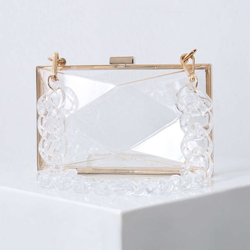 Dinner Bag Diamond Acrylic Single Shoulder Chain Transparent Colorful Square Fashion Dress Handheld Dinner Party Bag KQ