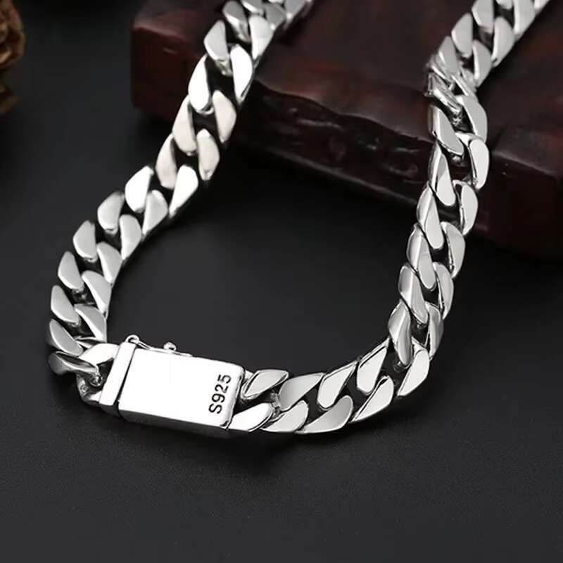 100% Real Solid S925 Silver Jewelry Cuban Chain Link Chain Necklace Men Popular Simple Trend Gold Tanks Whip Sweater Wholesale