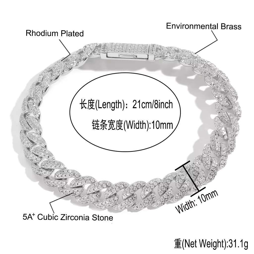 High Quality Hip Hop Iced Out 10mm CZ Cuban Link Chain Necklace Bracelet Miami Choker Necklace Women Man