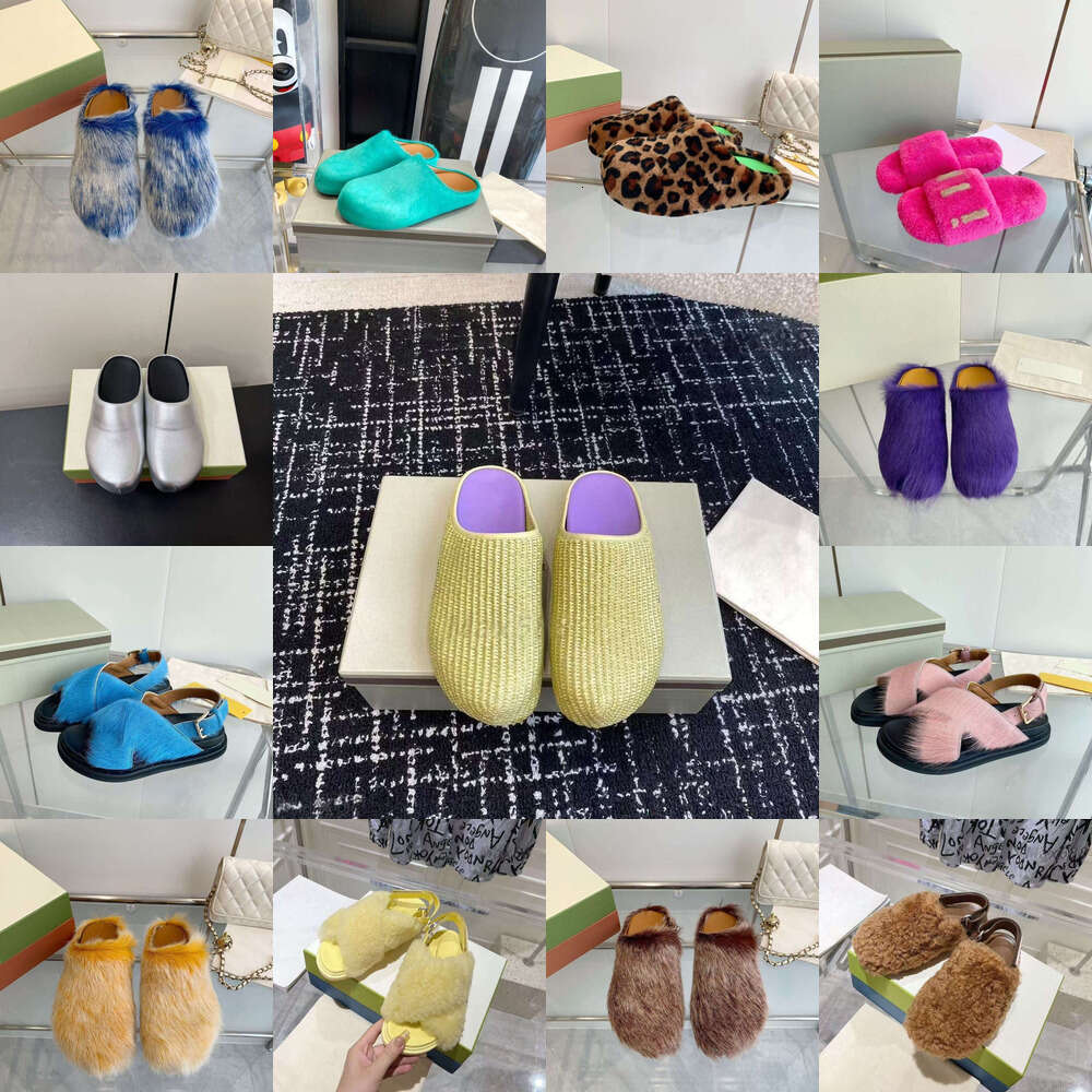 woman man designer shoe Luxury fur slide mule sabot clog sandal flat horse fur slippers Mules Fluffy Plush Wool Fur Slippers Winter Outdoor Comfortable clogs shoes