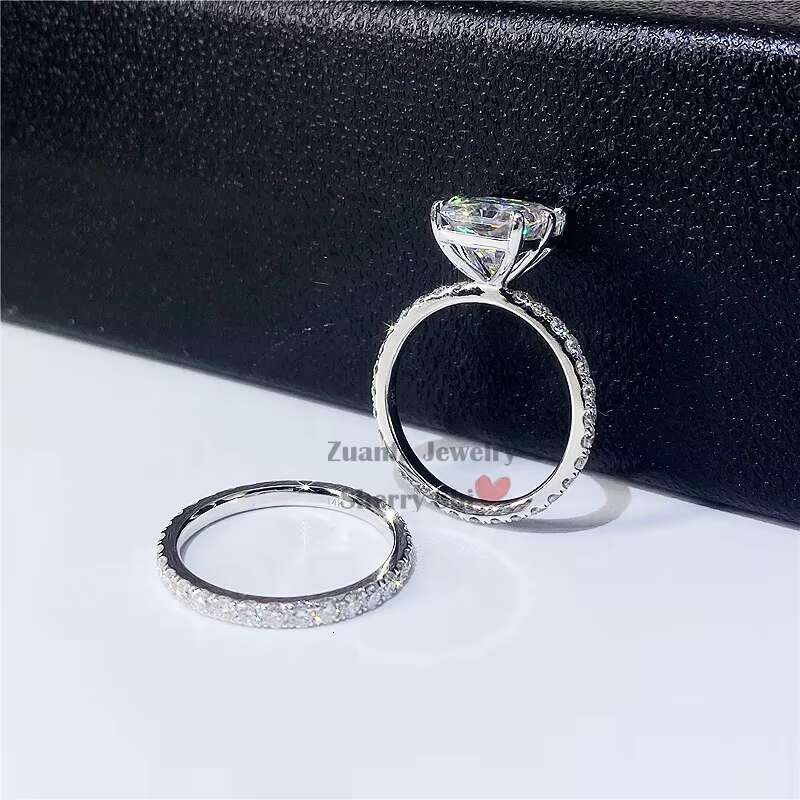 Radiant Cut Gra Certificated 10k 14k 18k White Gold Moissanite Engagement Ring Set