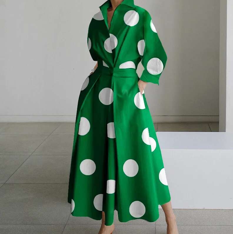 Superaen Dresses Spring 2024 New Commuter Fashion Lapel Collar Long Sleeve Elastic Swing Dress