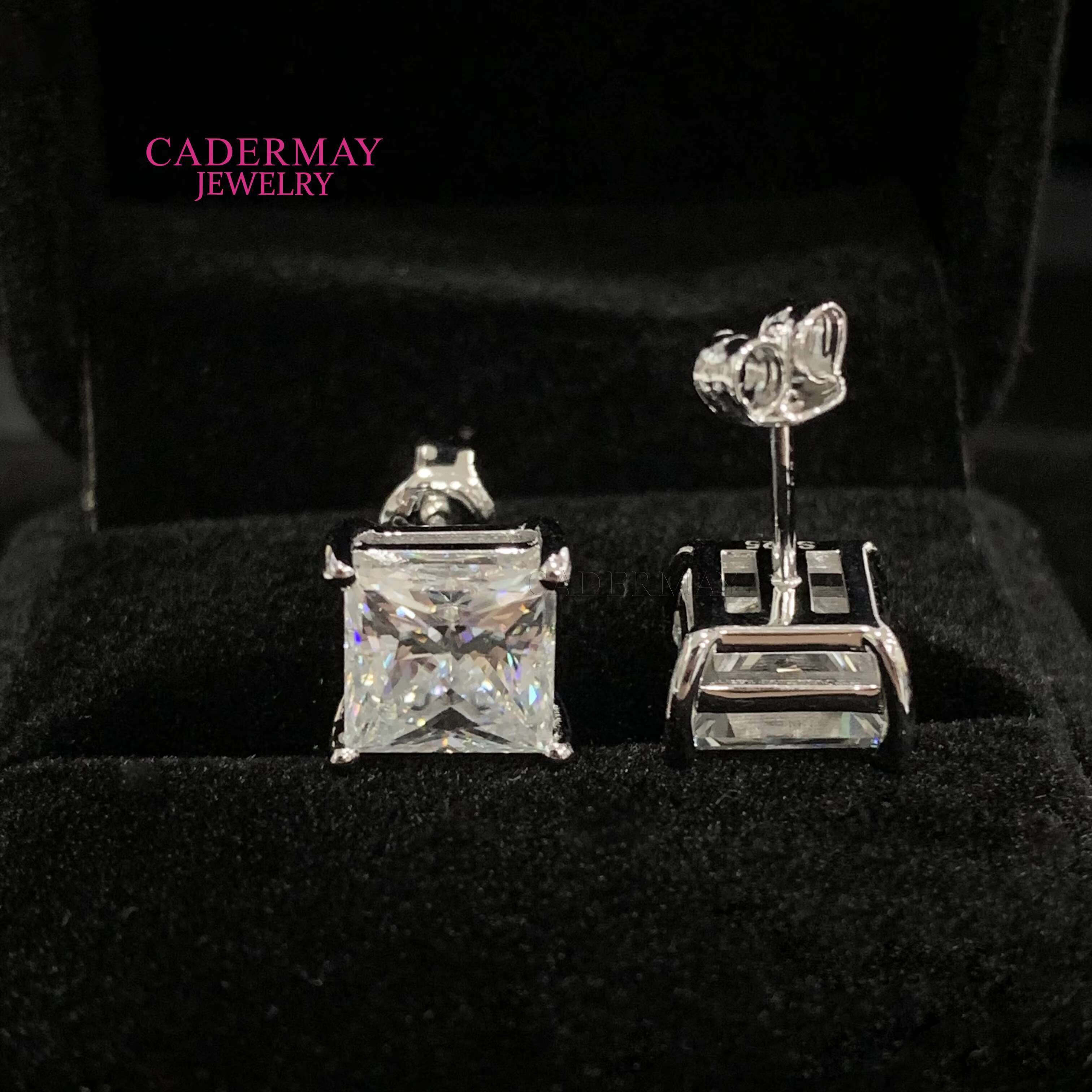 Classic Hot Top Selling Pass Diamond Tester Fine Jewelry 925 Silver 1ct 2ct 3ct Princess Earrings VVS Moissanite Stud Earrings