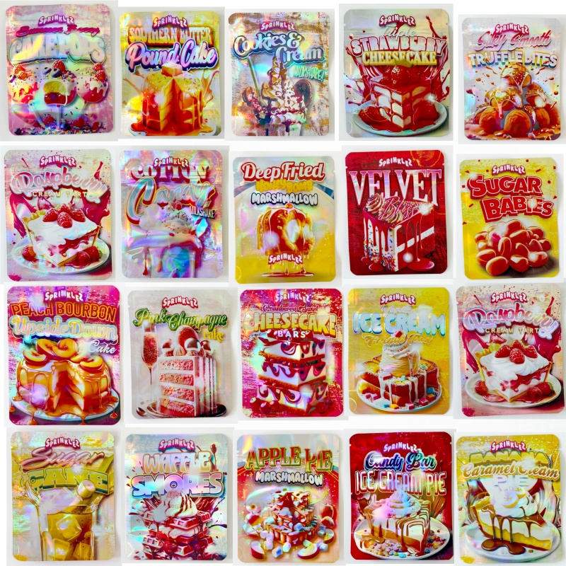 mylar bag holographic laser resealable foil pouch zipper baggies 1/8oz food storage packaging for snacks candy cookies nuts tea coffee 4*5 inch 200pcs