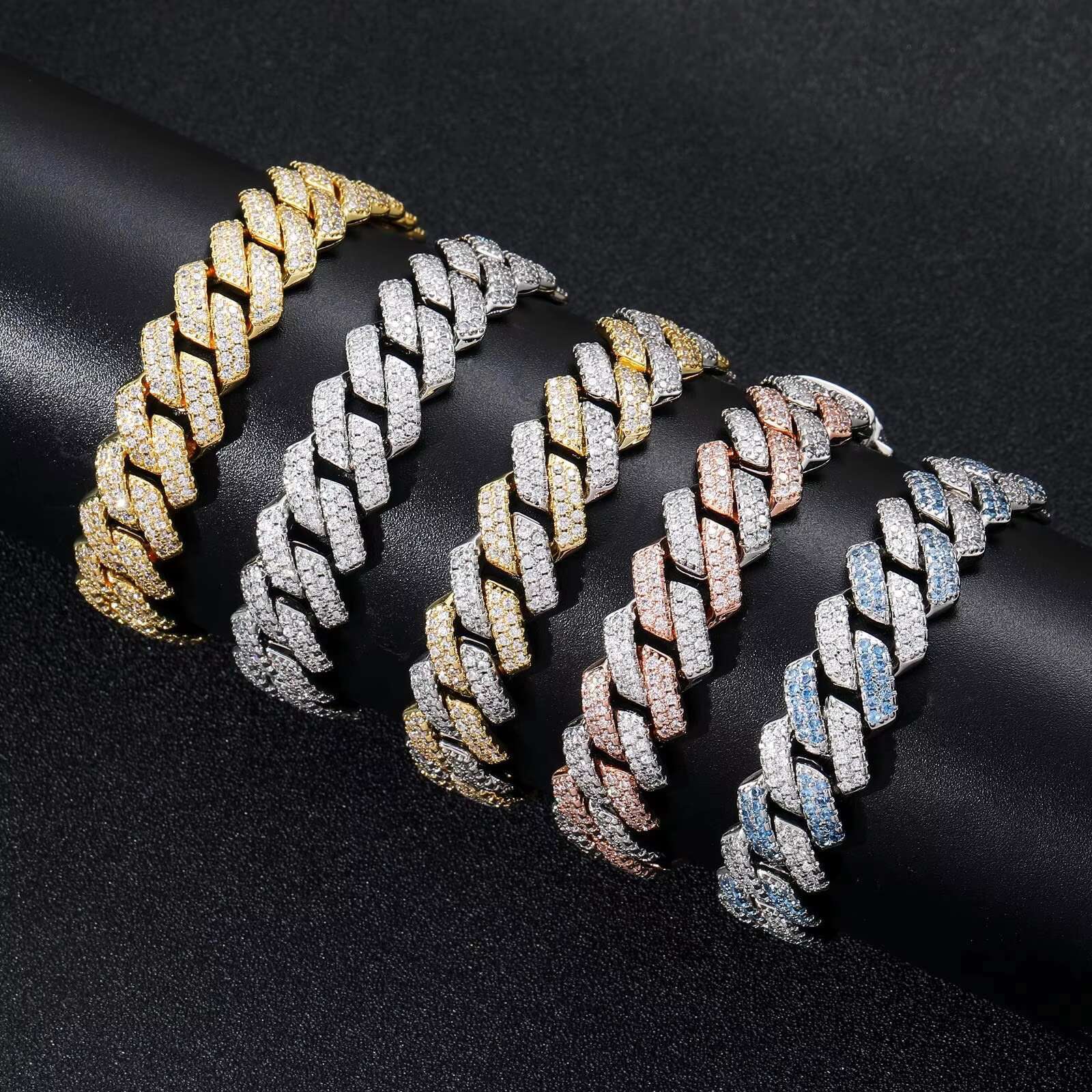 QX 14MM Custom Brass 18K Gold Plated Fashion Jewelry Hiphop Cuban Chain Zircon Necklace for Men Women