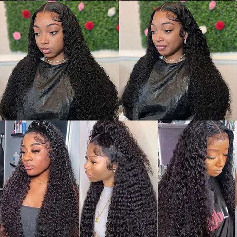Kinky Front 13X6 For Women Brazilian Deep Water Human Hair Wigs 180% Density Curly Lace Wig