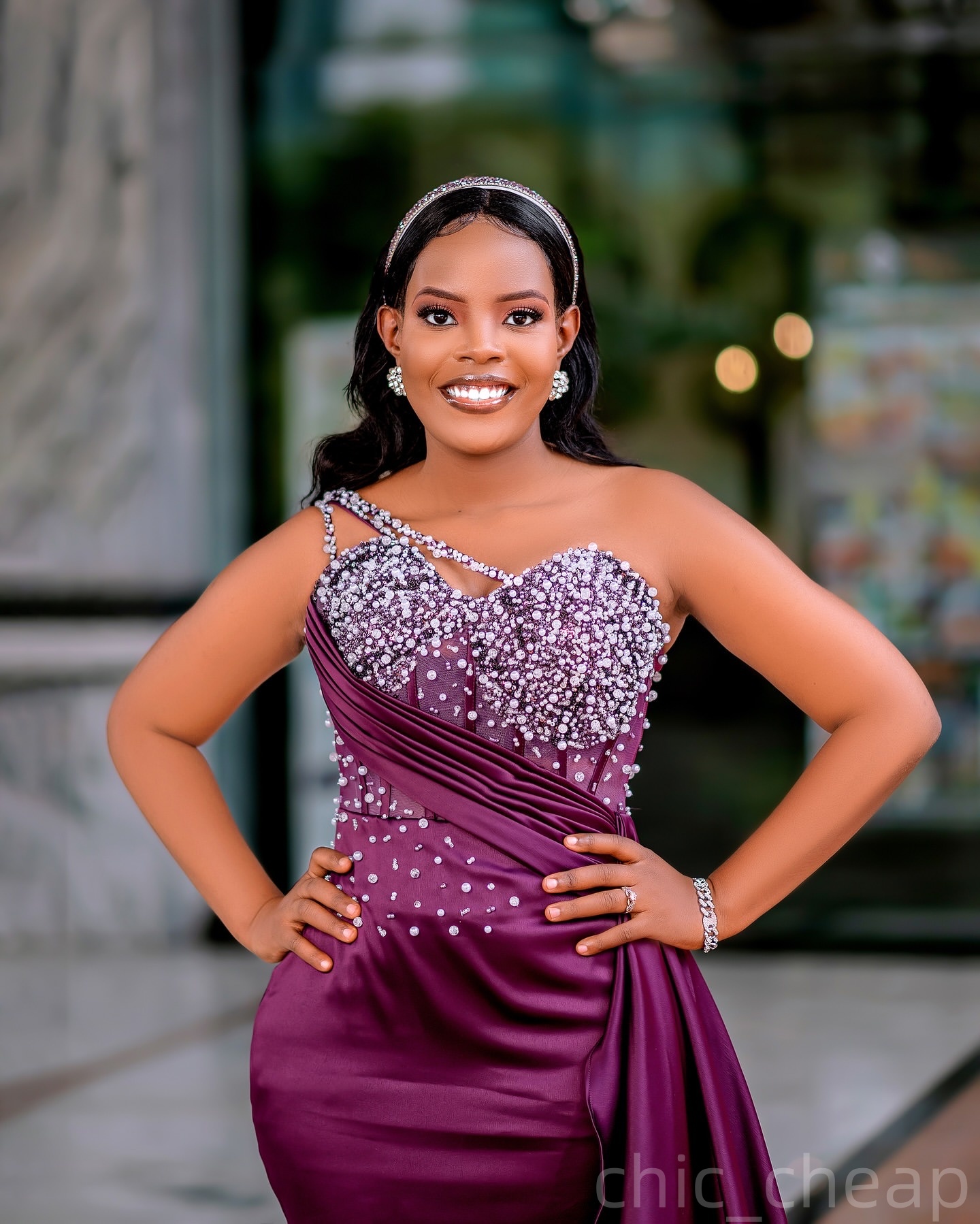 Mermaid Purple Plus Size Prom Dresses 2025 Pearls Crystals Satin One Shoulder Evening Formal Party Second Birthday Engagement Gowns Dress For Special 