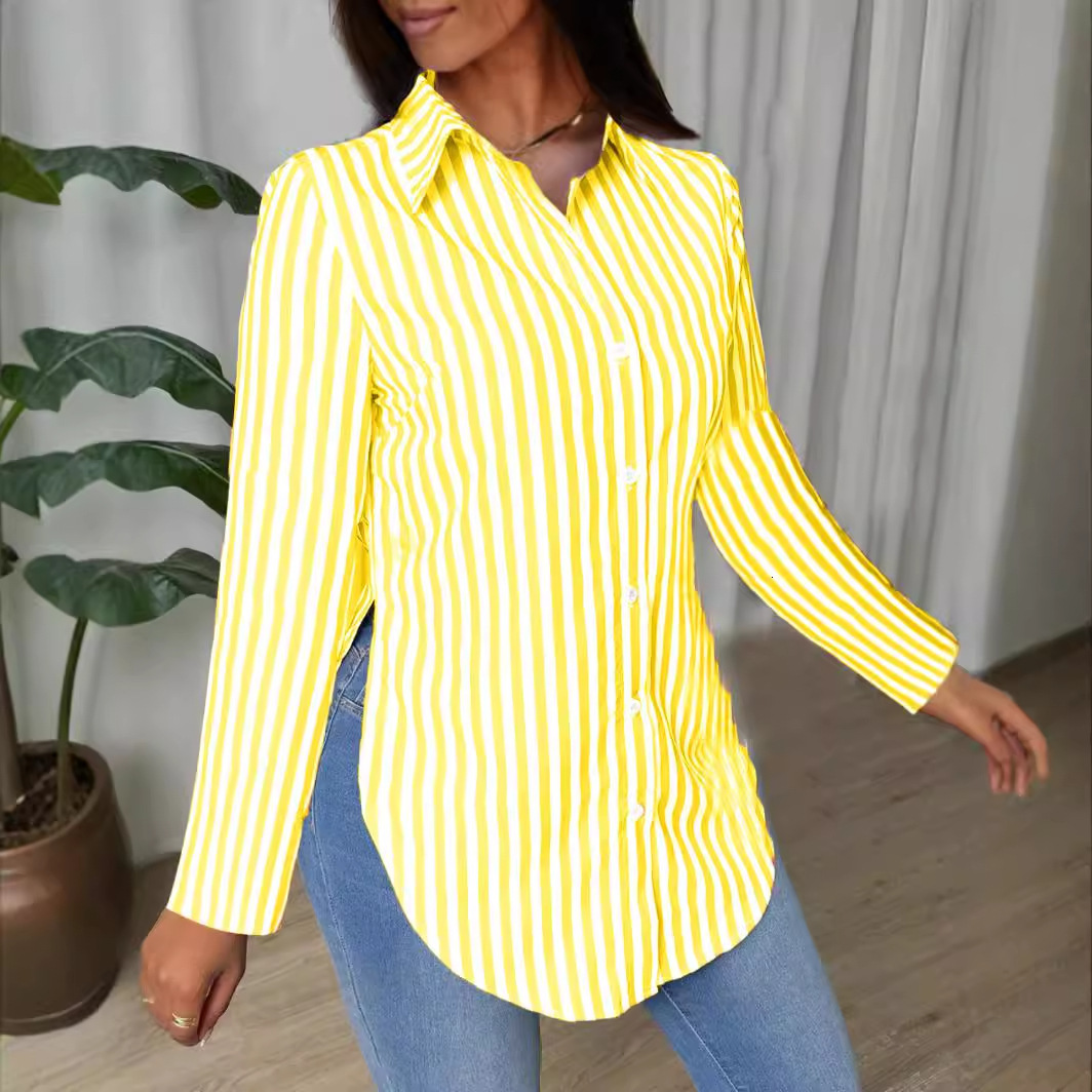 2024 autumn fashion simple striped printed long sleeved shirt for women