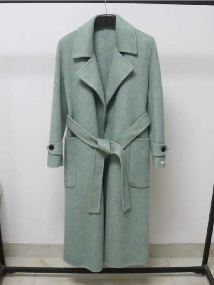 ZMEENNA Elegant Womens Gray Wool Blend Long Coat With Classic Lapel Collar Belted Waist And Front Pockets Warm ZM3880 J251124