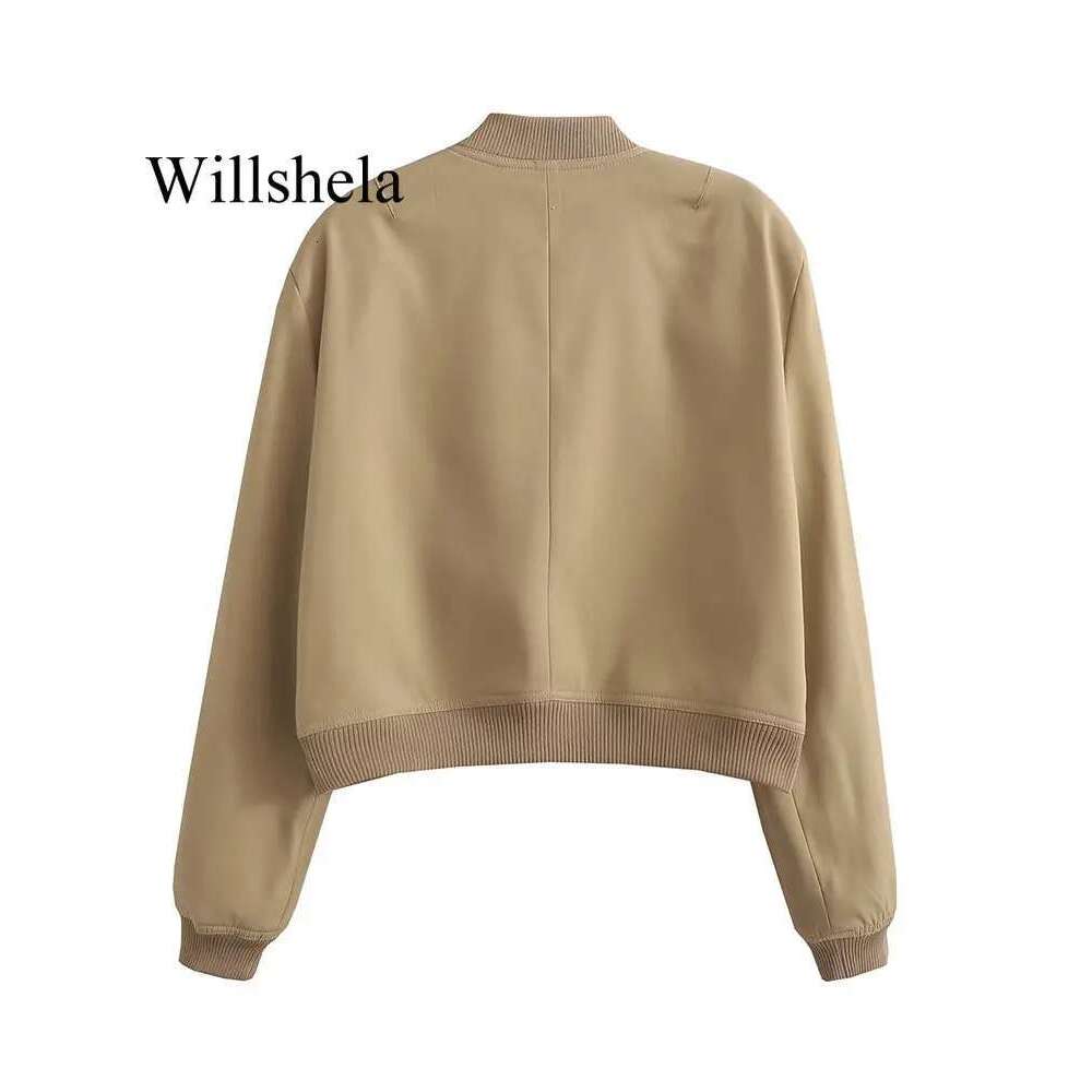 Designer Clothes Willshela Women Fashion Solid Bomber Jackets Coat With Pockets V-Neck Single Breasted Long Sleeves Female Chic Lady Outfits