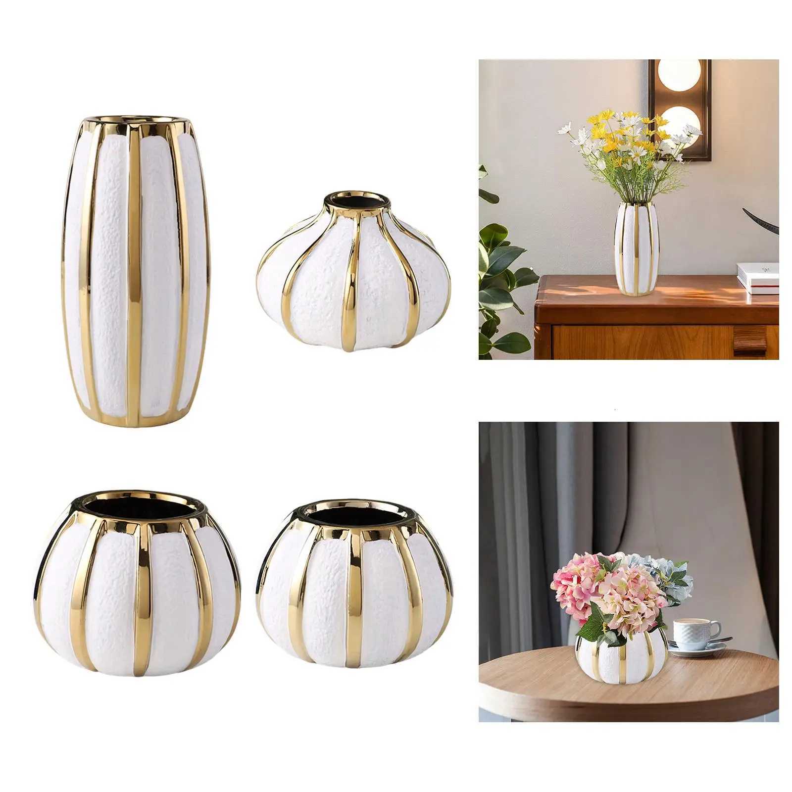 Light Luxury Vase Decoration Ceramic Vase White Gold Painted Ceramic Flower Pot Tabletop Vase For Wedding Dining Room C251124