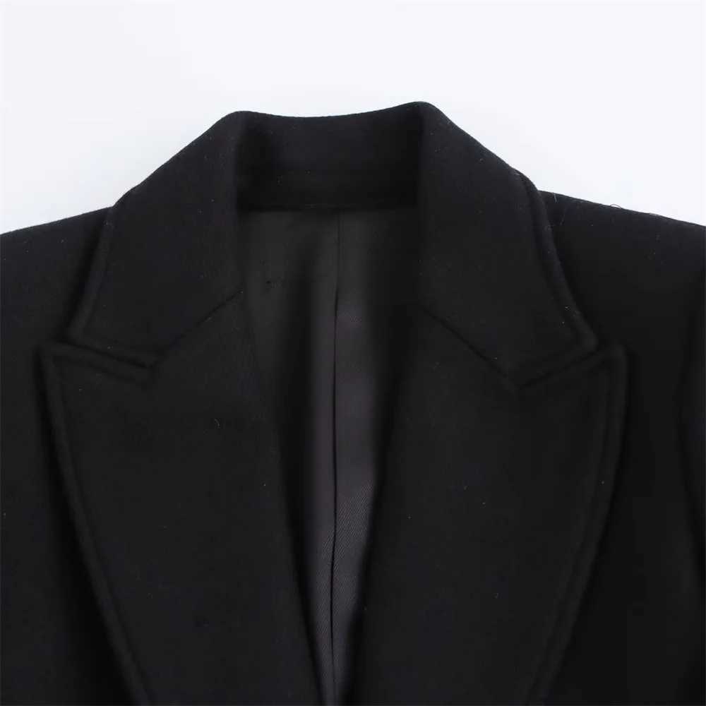 Womens Black Fashion Versatile Long Collar Commuter Coat Autumn/Winter New Womens Wear J251124